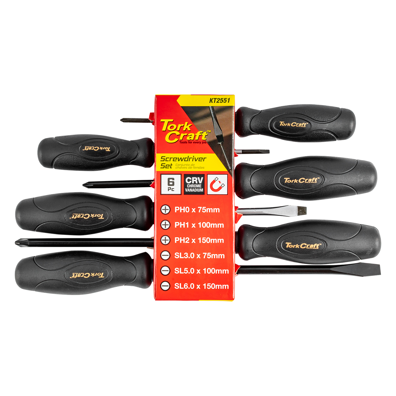 6Pc Screwdriver Set Black Handle